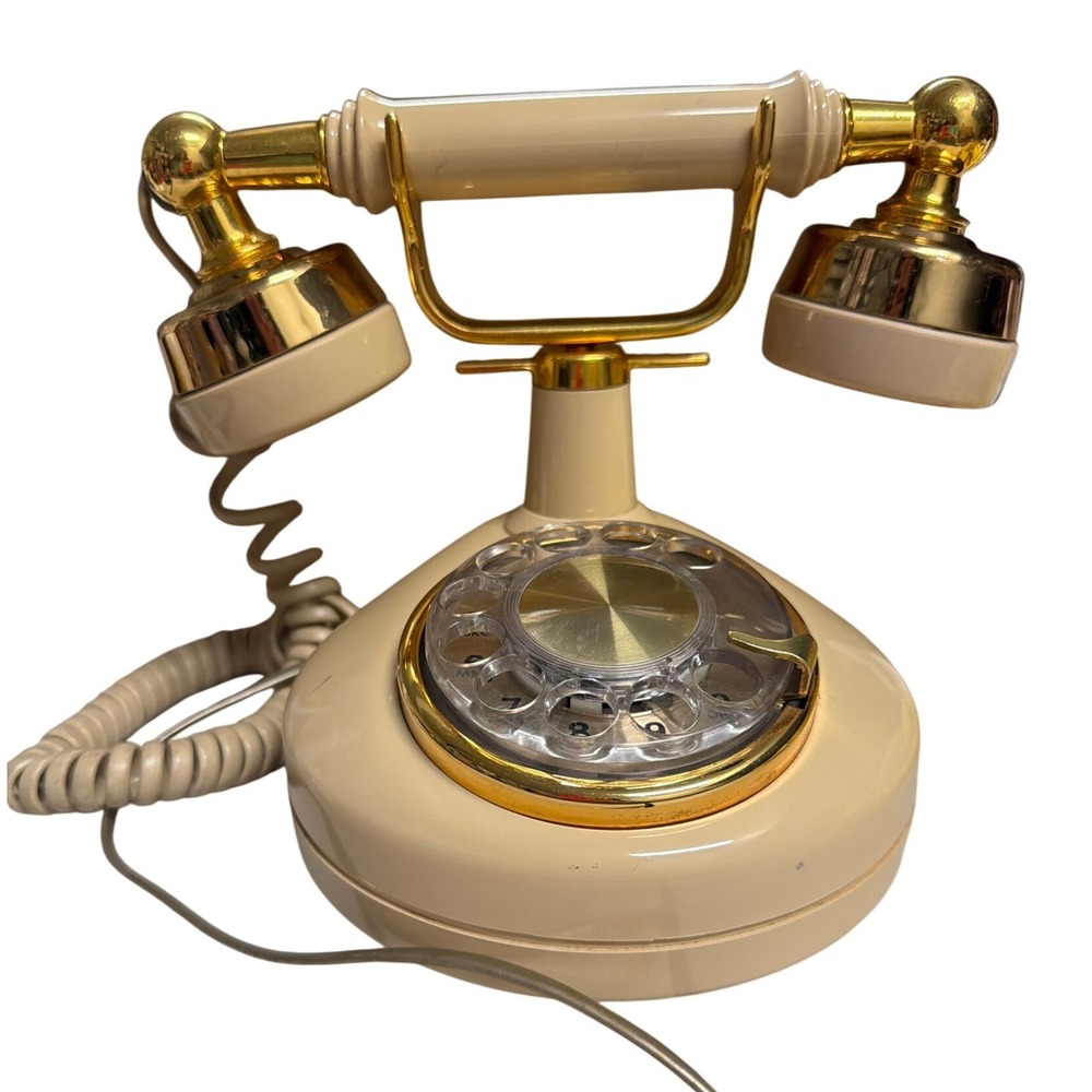 Vintage Bell Electric Model Rotary Desk Telephone, Ivory  Gold, 1950s-60s